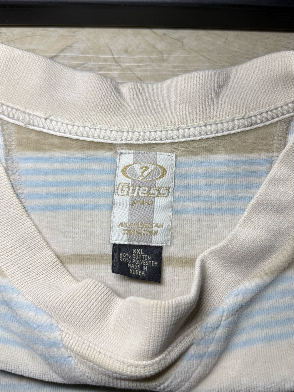 Vintage 1990s Guess Blue And White Striped Embroidered SpellOut Shirt - Picture 3 of 5